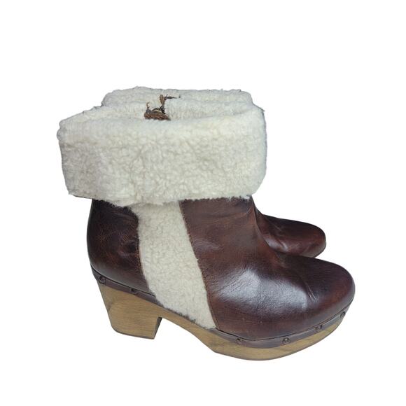 Musse & Cloud Leather Wood Sherpa Booties Spain 39 Euro 8 US - Picture 1 of 6